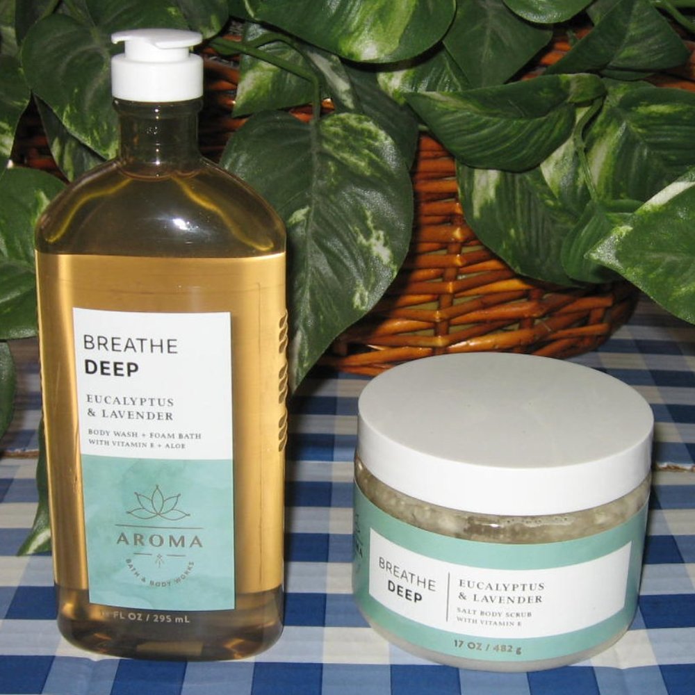 BBW Breathe Deep Eucalyptus & Lavender Body Wash Foam Bath & Salt Body Scrub NEW